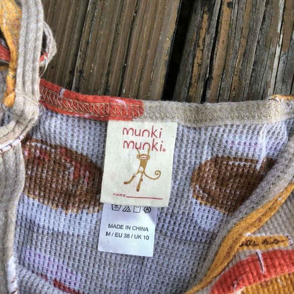 Munki Munki Heather Ross Nightgown M Brown Yellow Cupcakes Desserts Pajamas PJs - Picture 4 of 6